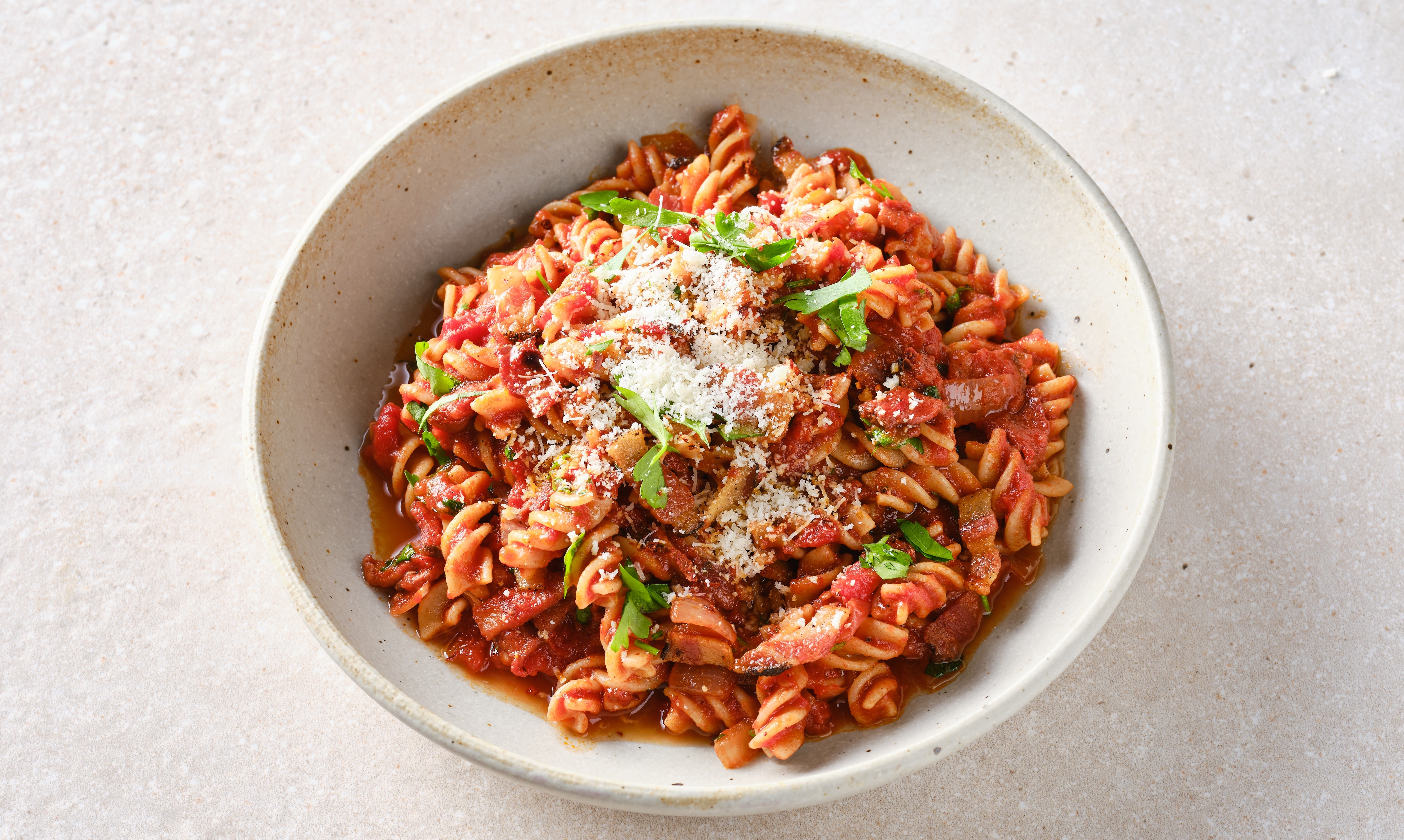 Celozrnné fusilli Amatriciana –   Celozrnné fusilli Amatriciana –
