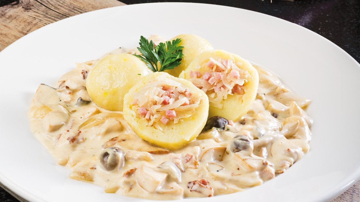 Bramborové zelníky s houbami na smetaně – - Recept Bramborové zelníky s houbami na smetaně – - Recept