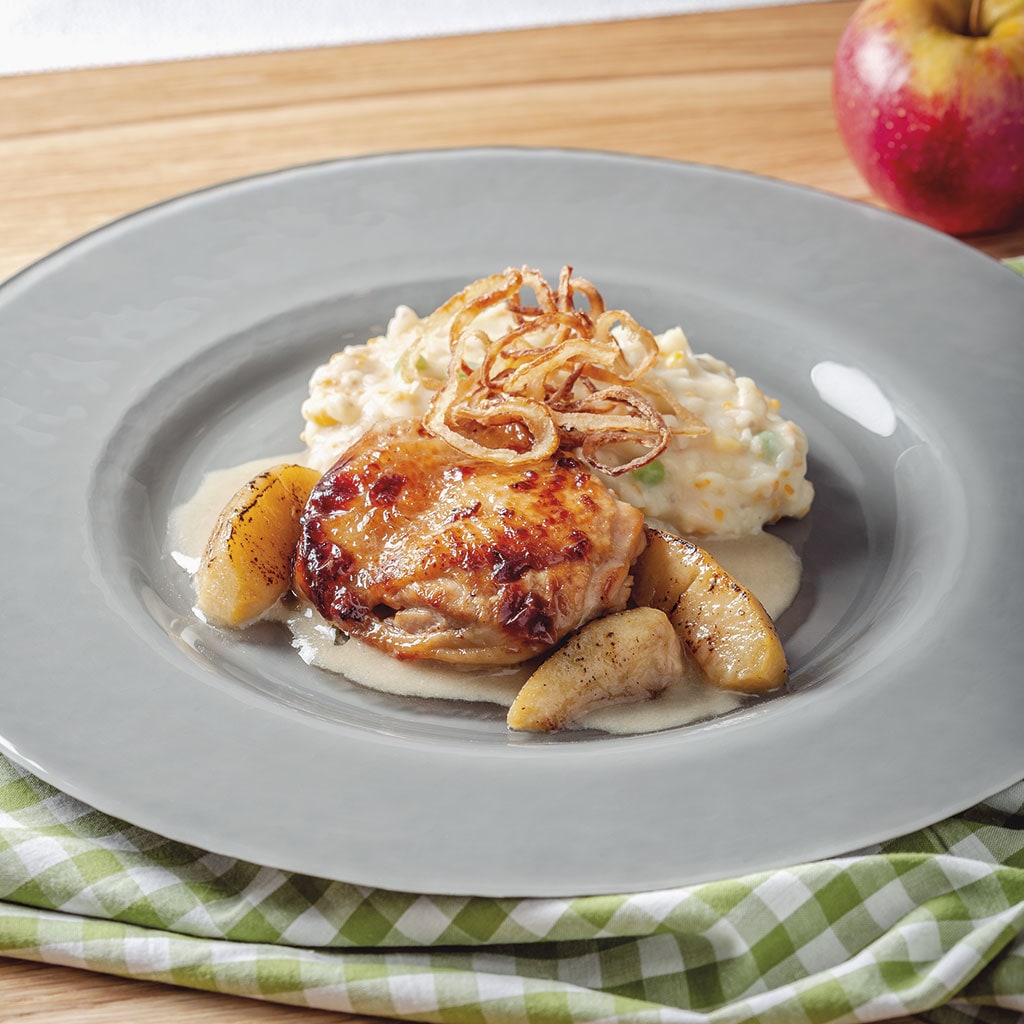 Kuře pečené na jablkách s nastavovanou kaší