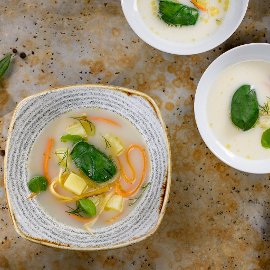 Rybí polévka s konfitovanými bramborami