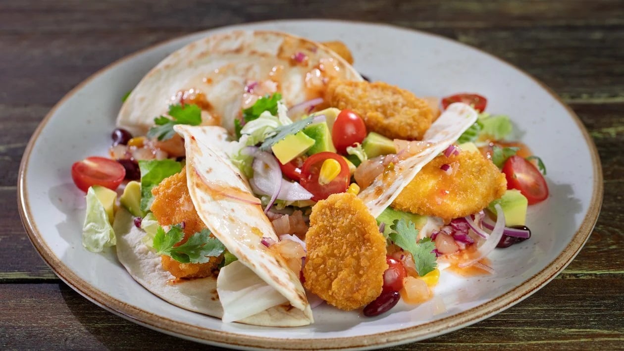 Tacos s veganskými nugetkami, zeleninou a ostrou salsou – - Recept